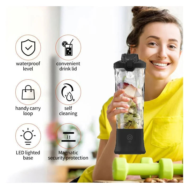 Portable blender with 20oz cup, USB-C rechargeable, self-cleaning, cordless for smoothies, gym, office. - THE ULTIMATE ALL IN ONE