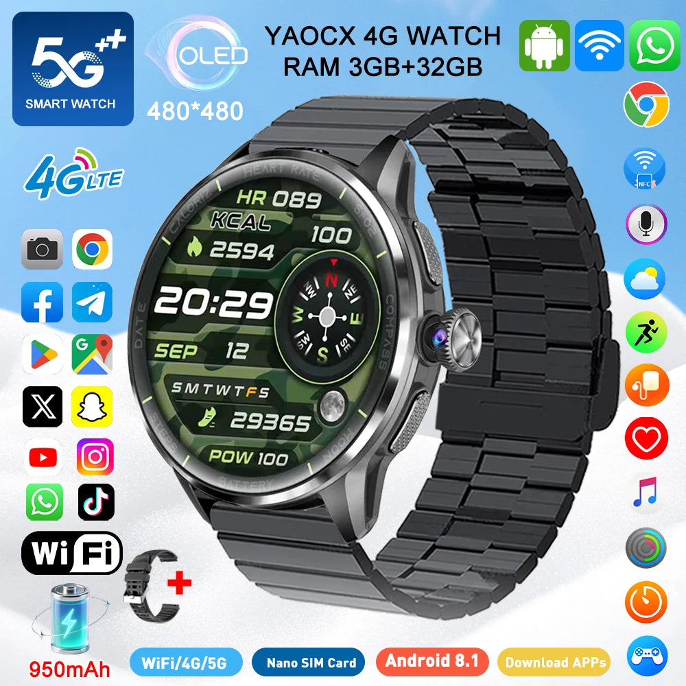 2026 4G/5G Smart Watch 1.6 inches 480*480 AMOLED Screen 950mAh Battery 200W Camera GPS Health Monitoring Bluetooth Assistant