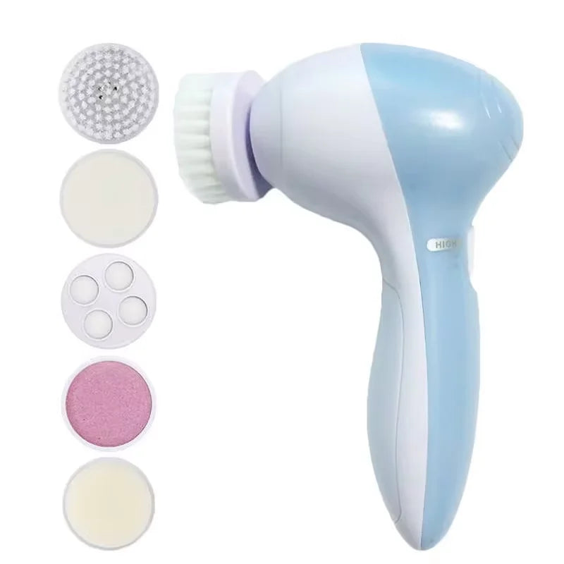 Portable 5 in 1 facial cleansing brush for daily skincare
