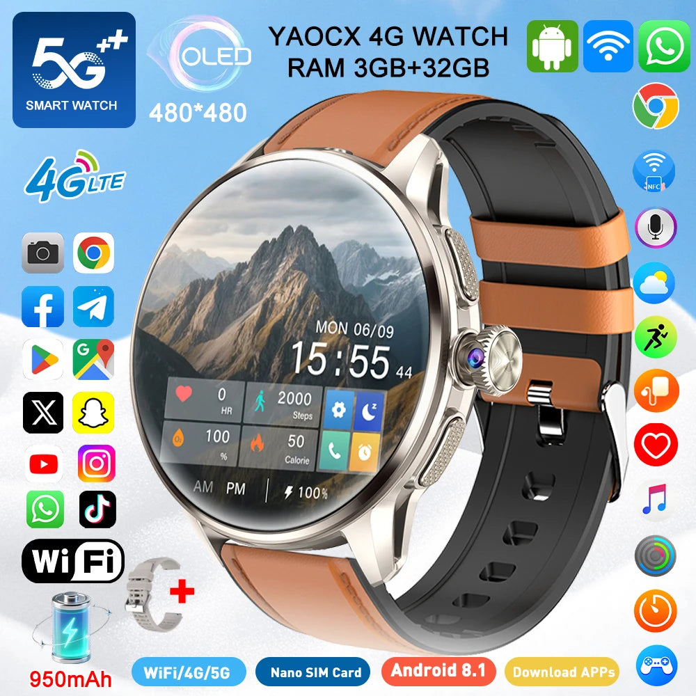 2026 4G/5G Smart Watch 1.6 inches 480*480 AMOLED Screen 950mAh Battery 200W Camera GPS Health Monitoring Bluetooth Assistant