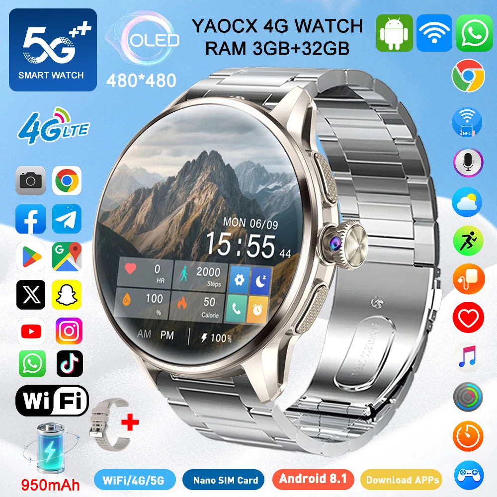 2026 4G/5G Smart Watch 1.6 inches 480*480 AMOLED Screen 950mAh Battery 200W Camera GPS Health Monitoring Bluetooth Assistant