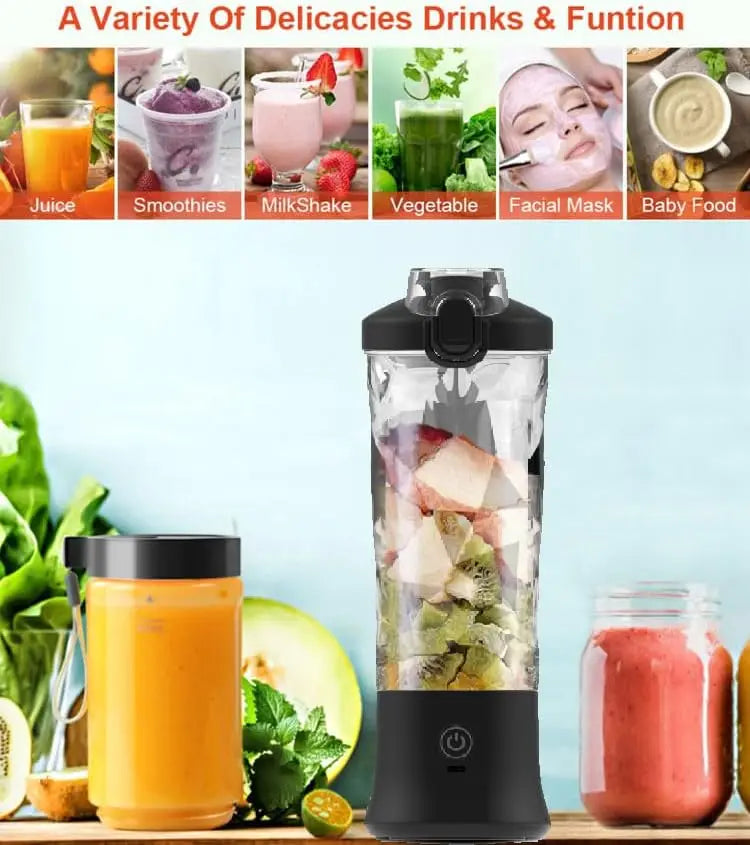 Portable blender with 20oz cup, USB-C rechargeable, self-cleaning, cordless for smoothies, gym, office. - THE ULTIMATE ALL IN ONE