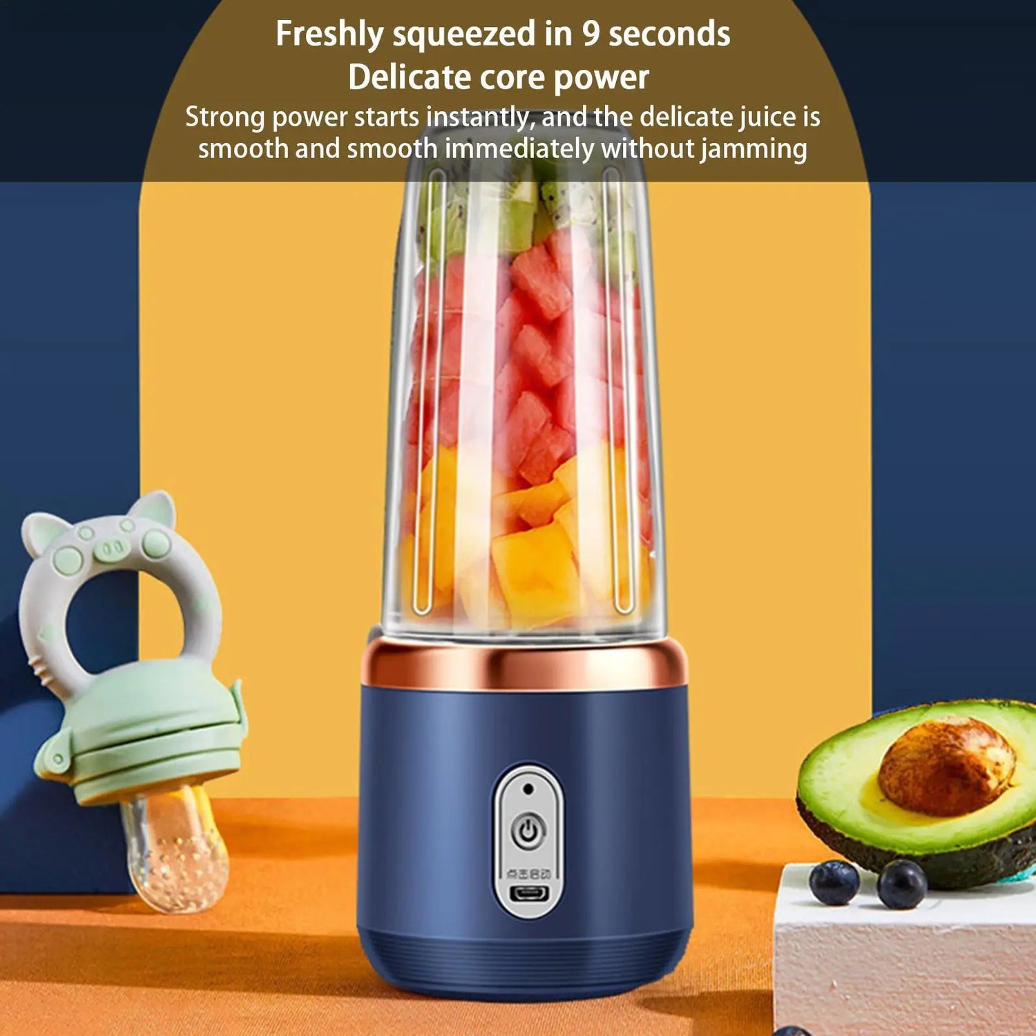 Mini portable blender for smoothies and fruit drinks on the go