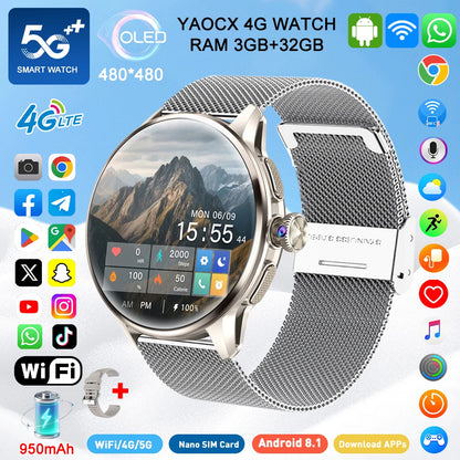 2026 4G/5G Smart Watch 1.6 inches 480*480 AMOLED Screen 950mAh Battery 200W Camera GPS Health Monitoring Bluetooth Assistant