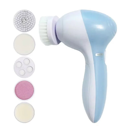 Portable 5 in 1 facial cleansing brush for daily skincare