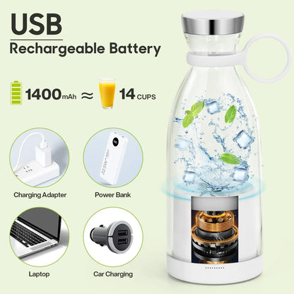 Portable Blender 11.8 Oz 350ml White 214B Model Food-grade PC + ABS Magnetic USB Charging 1400mAh 7.4V 490g 82*82*218mm with 1 - THE ULTIMATE ALL IN ONE