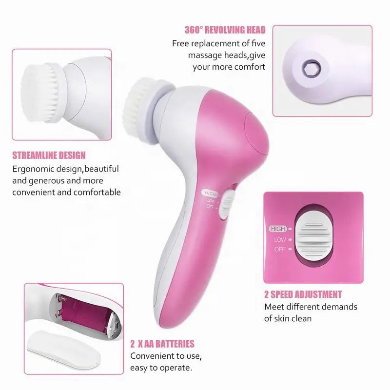 Electric face cleaner with multiple heads for full skincare treatment