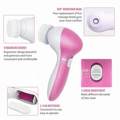 Electric face cleaner with multiple heads for full skincare treatment