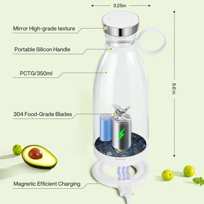 Portable Blender 11.8 Oz 350ml White 214B Model Food-grade PC + ABS Magnetic USB Charging 1400mAh 7.4V 490g 82*82*218mm with 1 - THE ULTIMATE ALL IN ONE