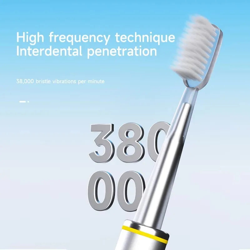 Portable electric toothbrush with thin brush body for easy handling