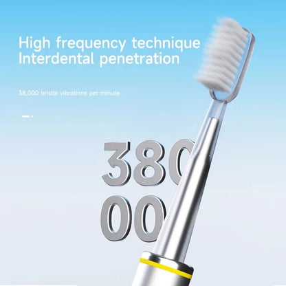 Portable electric toothbrush with thin brush body for easy handling