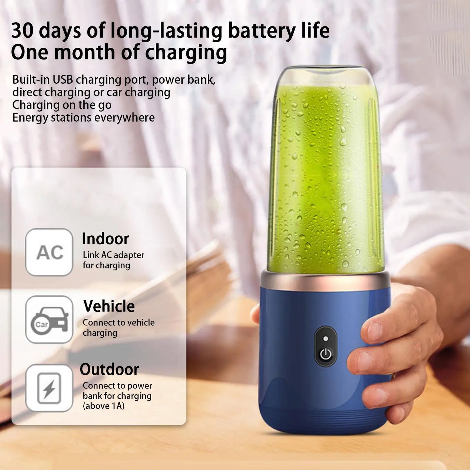 Rechargeable personal blender for smoothies shakes and juices